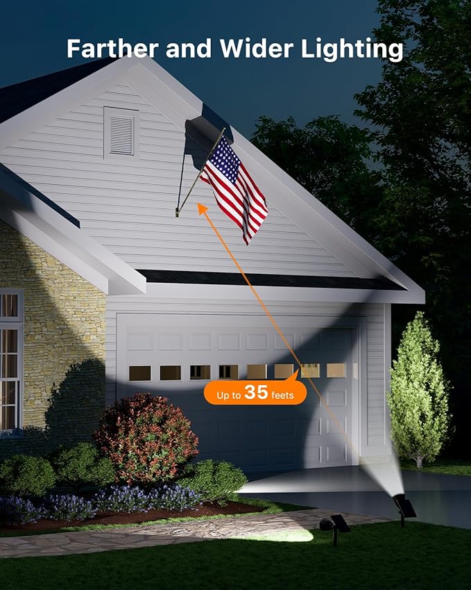4 Pack Solar Powered Spotlights Outdoor Waterproof for Tree, Flag, House, Ground Landscape Bright Sunset Spot Lights for Outside Yard, Garden, Lawn, Driveway with Adjustable Lamp & Panel, Cool White