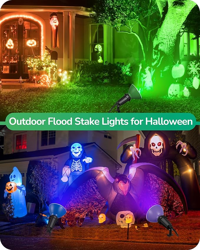 EDISHINE Halloween Spotlights Outdoor with 6FT Cord, 120V Weatherproof Outdoor Flood Stake Lights, E26 Base PAR38 Bulb Plug in Flood Light Socket for Holiday, Patio, Yard, Flag, UL Listed, 2 Pack