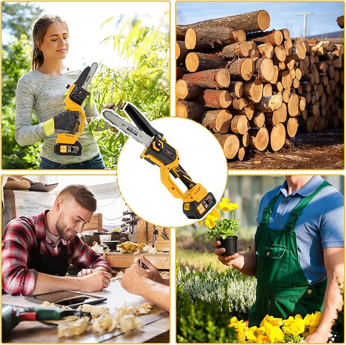 Cordless Mini Chainsaw,8 & 6 Inch Hand Chainsaw with 2×4.0Ah Battery,Tool-Free Installation Brushless Chain Saw with Automatic Oiling Device,Small Motosierra for Wood Cutting Tree & Pruning
