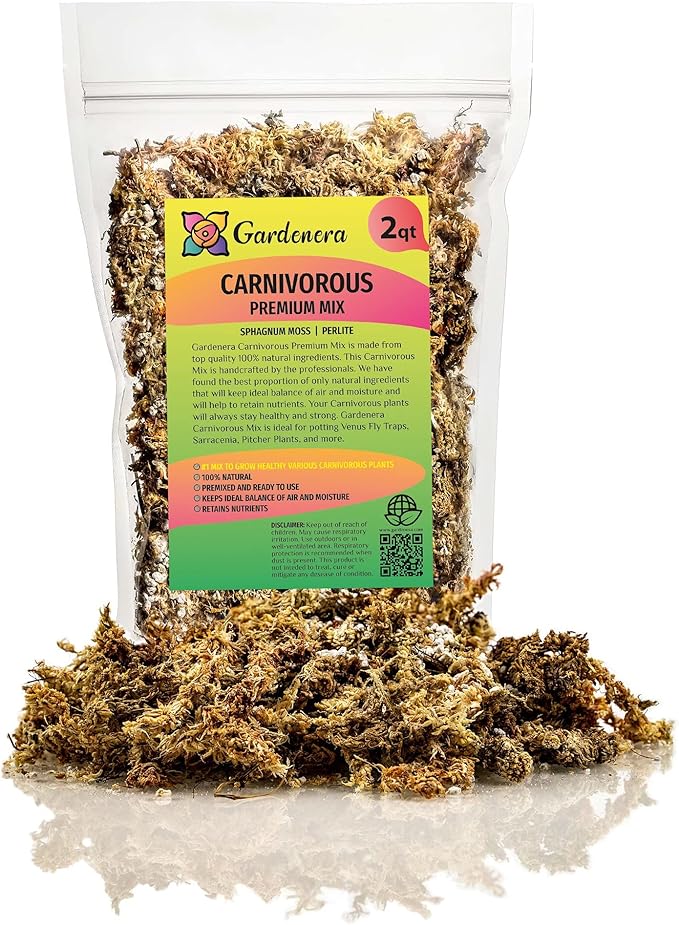 Sphagnum Moss Potting Mix for Carnivorous Plants, Moss and Perlite Blend for Potting Venus Fly Traps, Sarracenia, Pitcher Plants - 75% Sphagnum Moss + 25% Perlite - Made in USA - 5 Quart