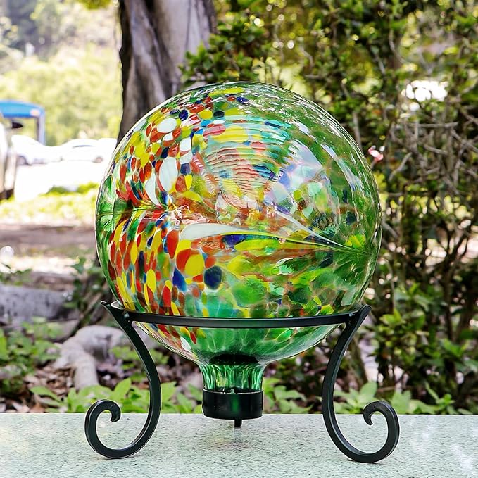 Gazing Balls for Garden 10" Glass Outdoor Garden Globe Ball Reflective Gazing Globes Outside Yard Decor (Green)