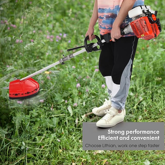 Weed Eater Gas Powered, 52CC Brush Cutter, 2-Stroke Handheld Cordless Chainsaw Hedge Pruner for Home, Yard, Garden Red