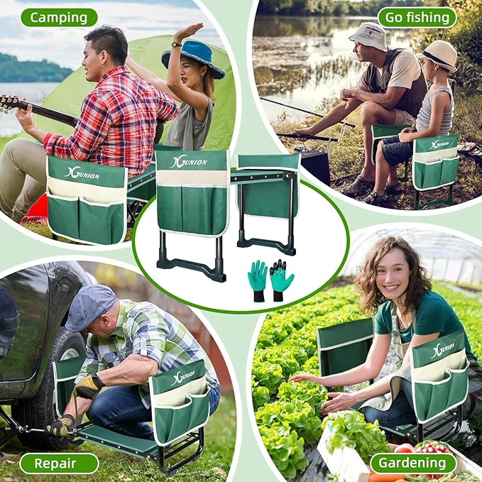 Garden Kneeler and Seat Garden Stool Heavy Duty Garden Kneeler Garden Kneeling Bench with Handles Garden Seat Comes with Tool Pouch & Gloves Gardening Gifts for Seniors Women & Men (Green)