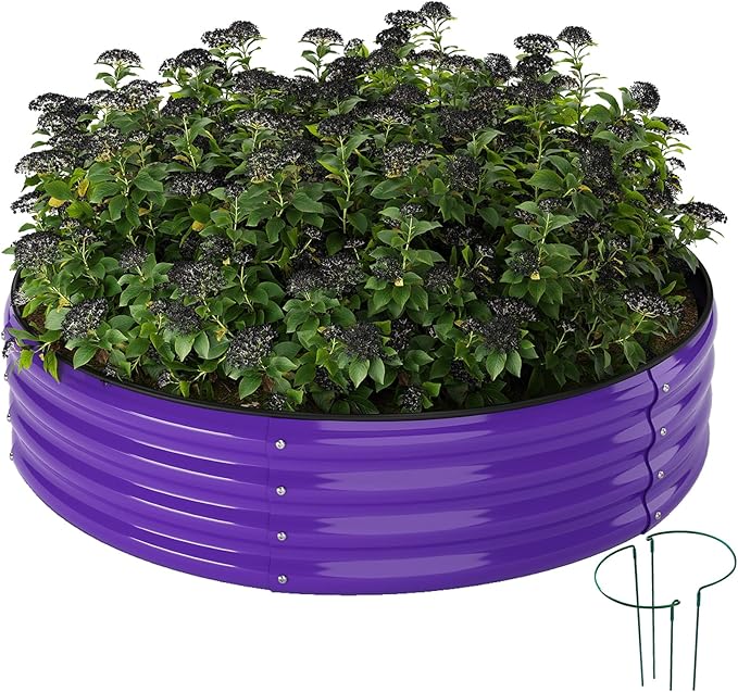 Galvanized Metal Planter Round Raised Garden Bed Kit for Gardening Outdoor,2x2x1ft Planter Grow Garden Box Raised Flower Bed,Round Galvanized Planter Outdoor Metal Fire Pit Ring
