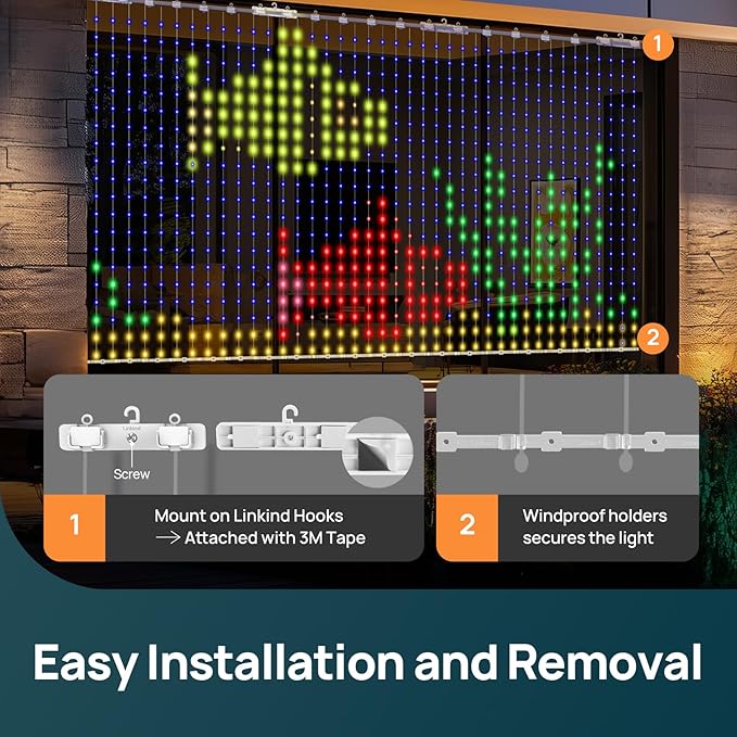 Linkind Smart Curtain Lights, 400 LEDs Smart AI Curtain String Lights with APP DIY GIF Text, Color Changing Halloween Christmas Decorations for Outdoor Indoor Bedroom Window Decor, 5.9×5.5ft