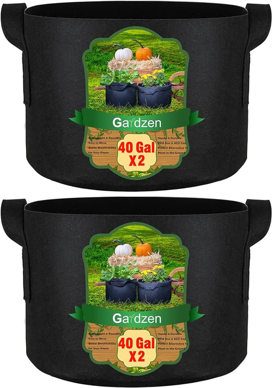 Gardzen 2-Pack 40 Gallon Grow Bags, Aeration Fabric Pots with Handles, Pot for Plants