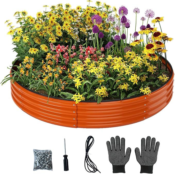 Galvanized Metal Planter Round Raised Garden Bed Kit for Gardening Outdoor,3x3x1ft Planter Grow Garden Box Raised Flower Bed,Round Galvanized Planter Outdoor Large Metal Fire Pit Ring