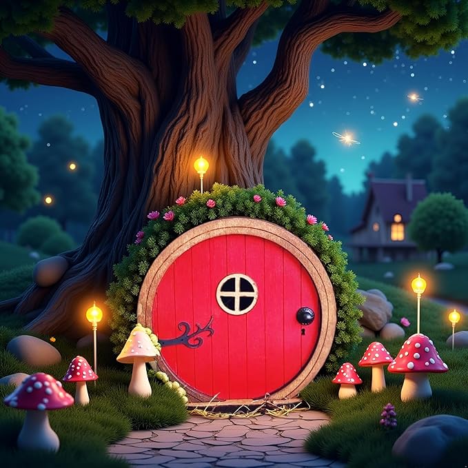 1Pc Red Fairy Garden Door for Tree, Fairy Doors for Trees Outdoor and Tree Trunk, Mini Fairys Gardens Sculpture Lawn Ornament Decor, Fairytales Door Decoration,Garden Miniatures