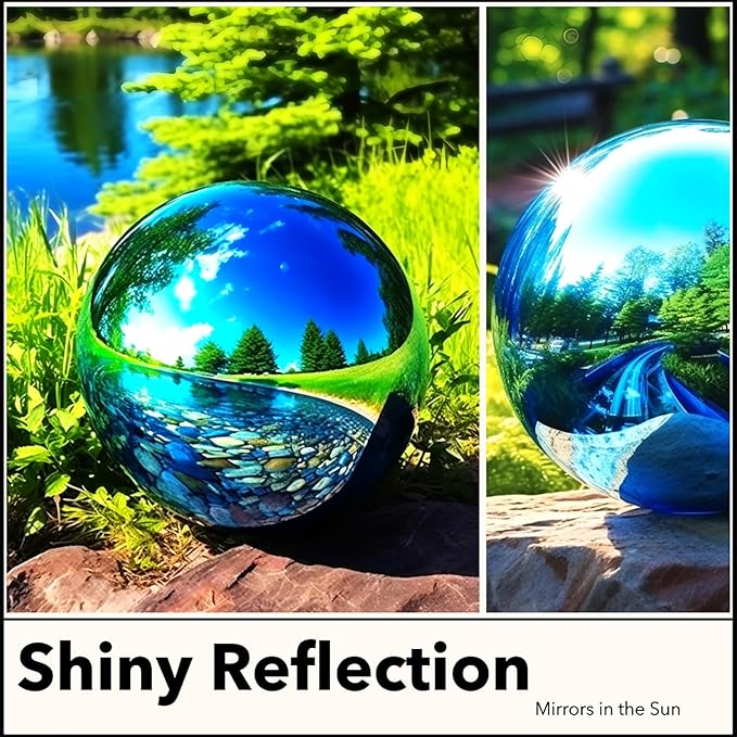12 Inch Stainless Steel Gazing Globe, Hollow Ball Mirrored Surface Polished Shiny Sphere,Garden Stainless Steel Gazing Ball for Outdoor Lawn Pond Yard Ornament (Light Blue)