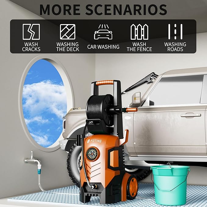 2025Upgraded Pressure Washer 5000PSI with Adj-8-Level Touch Screen, 34" Tall Power Washer, 4 Quick Connect Nozzles, Inlet Hose&Filter&500mlFoam Cannon for Cars/Fences/Driveways/Home Cleaning, Red
