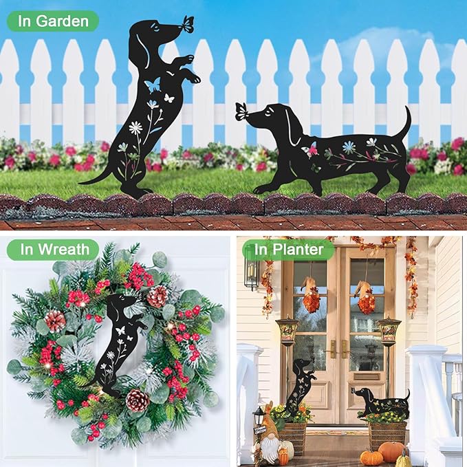 Pack 2 Dog Metal Garden Decor for Outside,Dachshund Silhouette Garden Stakes,Garden Statues for Yard,Lawn,Pathway