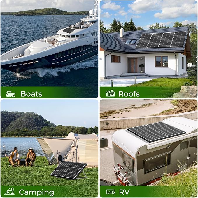 Bifacial 800 Watt Solar Panels 200 Watt Solar Panel 4 Pack 18BB Monocrystalline A+ Cell High-Efficiency Module PV Power Charger Homes Camping RV Battery Boat Caravan Other Off-Grid Applications
