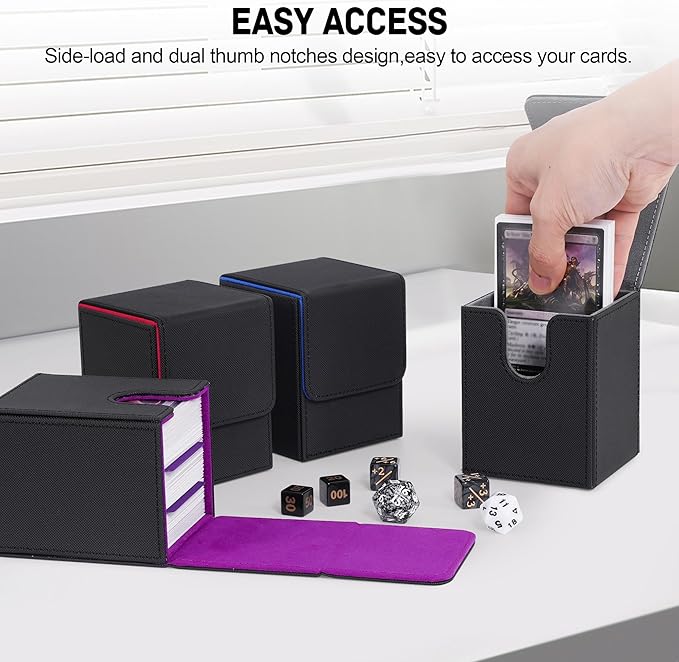 ZLCA Card Deck Box for Trading Cards,PU Leather Magnetic Card Storage Box Fits for TCG CCG Magic Game Cards(Black Set)