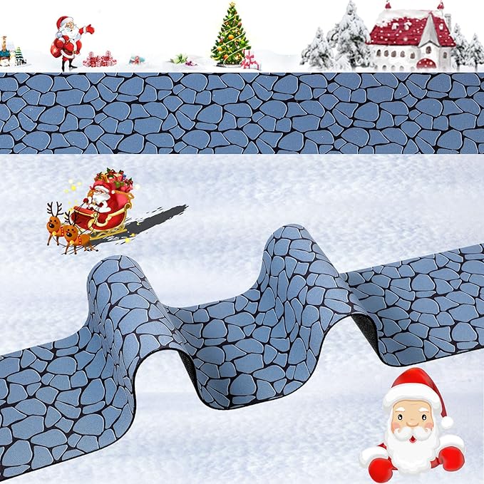 Marspark Christmas Village Accessories 5 x 50 Inch Christmas Miniature Road Village Street Mat Xmas Snow Street Decorations for Little Landscape(White Gravel Road Style)