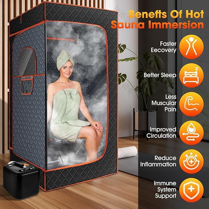 Sauna Box,Portable Sauna for Home with 3L 110V Steamer, 9 Levels, Folding Chair, Extra Large Size (71''*35''*35''), Full Body Sauna Tent for Relaxation, Detoxification