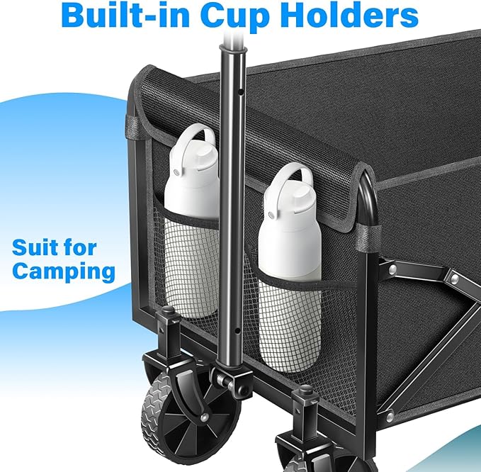 Wagons Carts Foldable - Collapsible Wagon Cart with Wheels Foldable - Utility Folding Wagon Cart for Sports Camping Grocery, Black