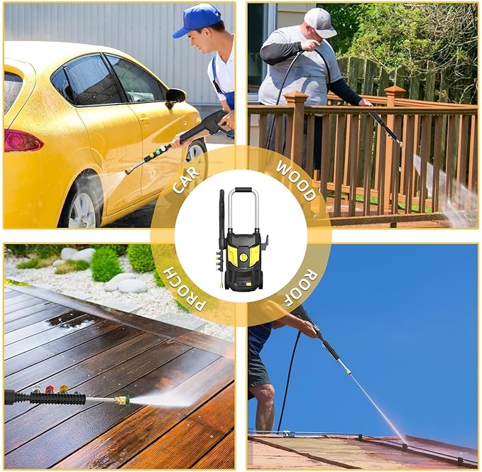 Pressure Washer Power Washer with 4500MAX-PSI, 4 Nozzles, Foam Cannon for Cleaning Cars, Driveways, Patios(Yellow)