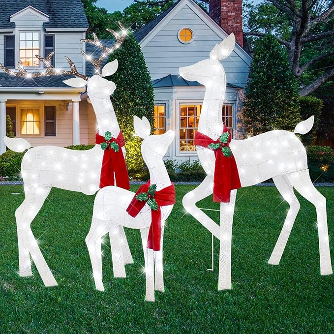 61" 3D Christmas Reindeer Family Set - Light Up Outdoor Decorations With White Lights