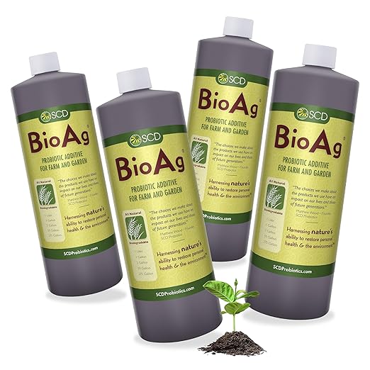 SCD BioAg – Organic Farm and Garden Soil Microbes, Compost Starter with 12 Probiotic Strains, Live Super Concentrate of Liquid Microorganisms, Chemical-Free Soil Amendment, 1 Liter (4 Pack)