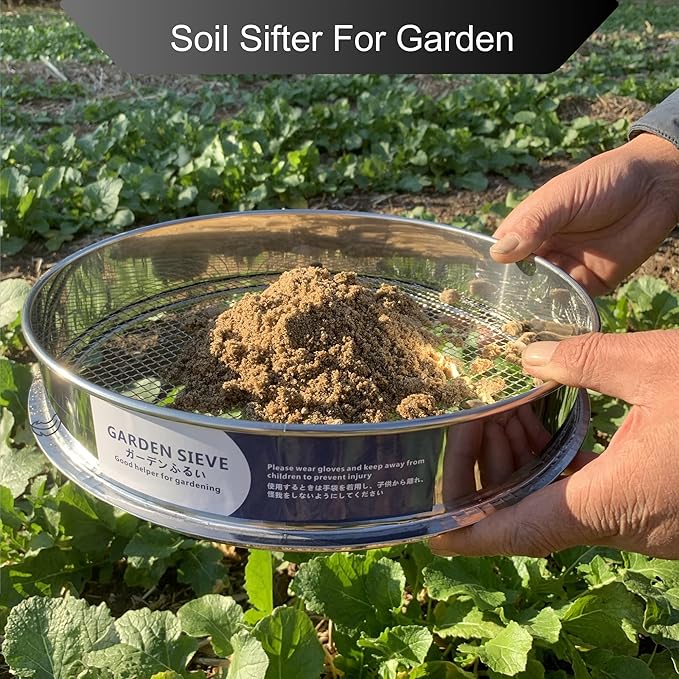 Soil Sifter 12" (1/4”Mesh Screen)-Sieve for Sand Rocks Dirt Compost