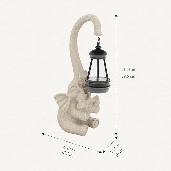 Solar Powered Outdoor Figurine Lights, 10 Inch Waterproof Animal Elephant Statue Light, Suitable for Decorations for Patio, Balcony, Lawn, Courtyard, Etc.(Chest)