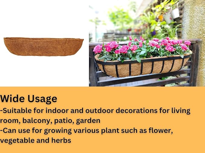 Maxona 24 inch 4 Pack Trough Rectangular Coco Liner for Window Box Planter: Thick Coconut Coir to Support The Soil Replacement for Wall Hanging Basket, Rectangle Pre-Formed Fiber Husk, Garden Fence