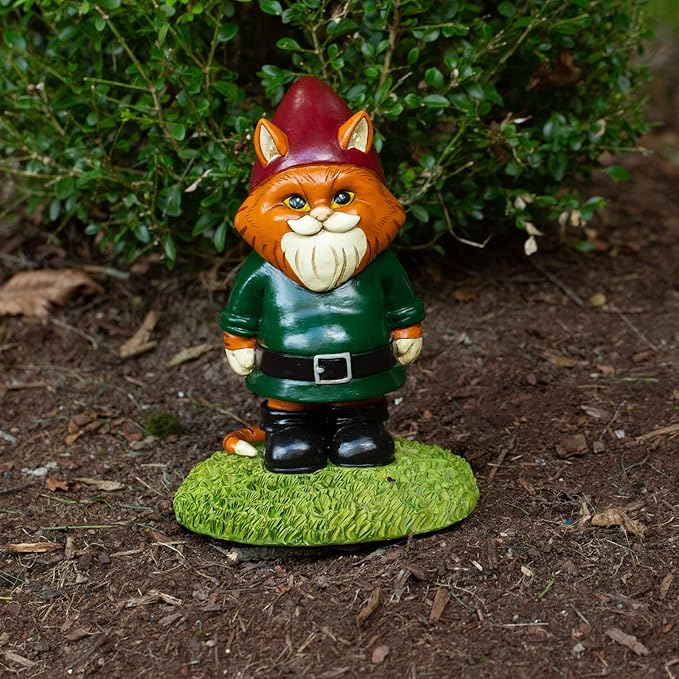 9” Cat Garden Gnome Statue – Funny Lawn Ornament for Cat Lovers – Durable All-Weather Resin Yard Decor – Unique Gift for Pet Enthusiasts & Outdoor Decoration