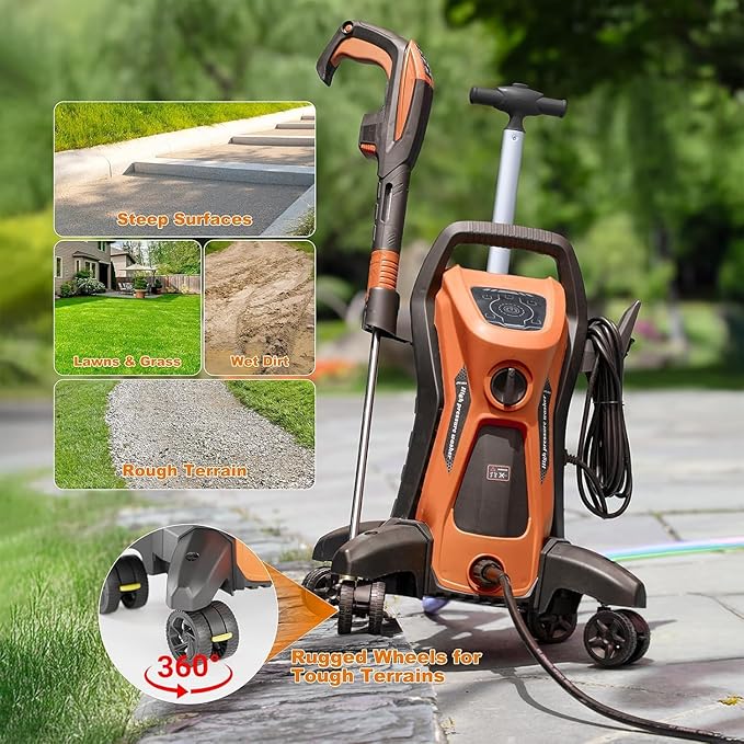 Pressure Washer 5000PSIIMAX Touch Screen Adjustable Pressure with Anti-Tipping Technolog, Spray Handle Smart Control, 5-Nozzle Set, for Cars//Home/Patios, Orange