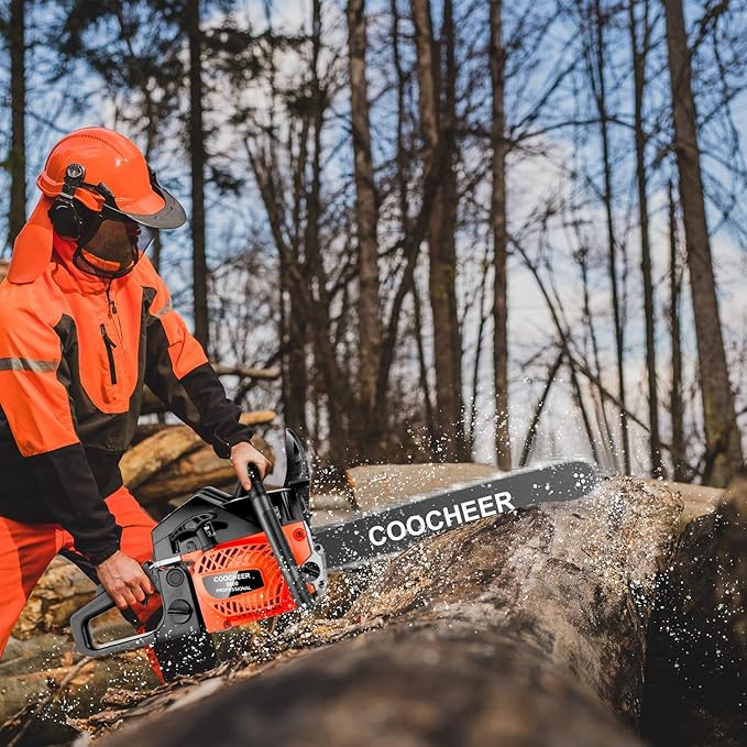 COOCHEER Gas Chainsaw Powered, Upgraded 62CC 3.5-HP 2-Cycle 20 Inch Chainsaw Gas with Carrying Bag & Tool Kit, Chainsaws Gas powered for Trees Wood Cutting and Tree Trimming(Limited Orange Version)
