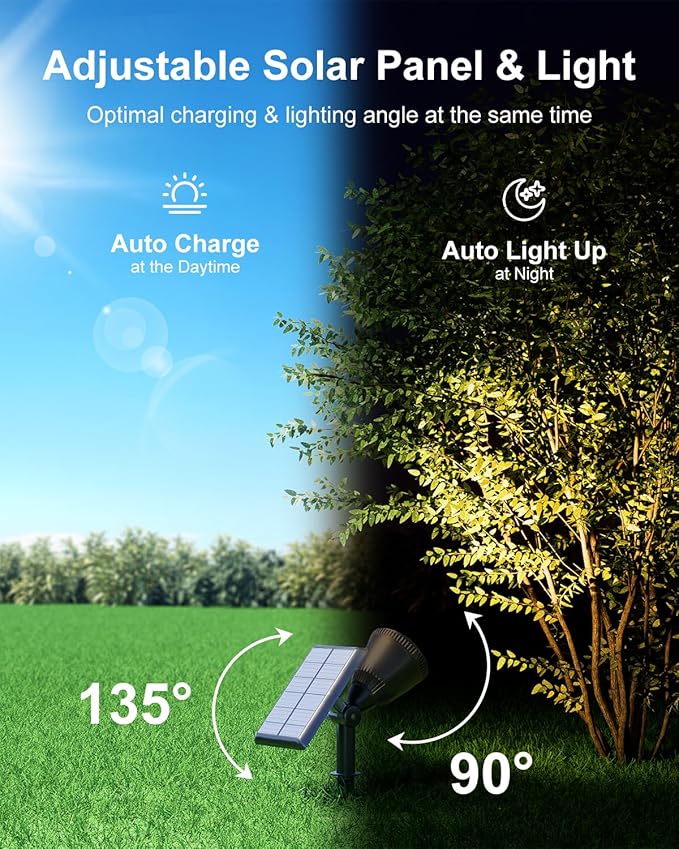 4 Pack Solar Powered Sunset Landscape Spotlights Outdoor Waterproof for Tree, House, Statue, Sign Spot Lights for Outside Yard, Garden, Lawn, Path, Walkway with Independent Uplight & Panel, Warm White