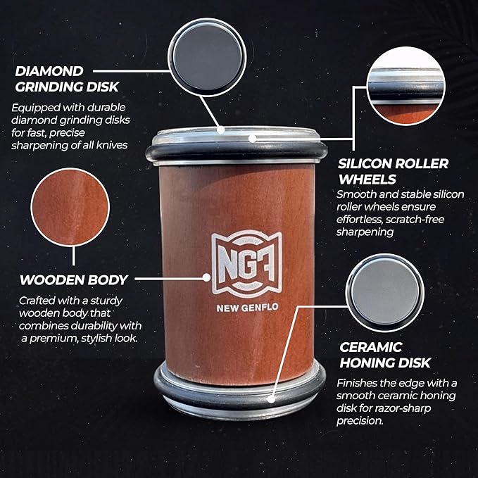 Knife Roller Sharpener Linen Kit with Diamond Discs, Multi Angle Magnetic Knife Sharpener Roller Tool for Kitchen and Pocket Knives Diamond&Ceramic Knife Sharpening System Set