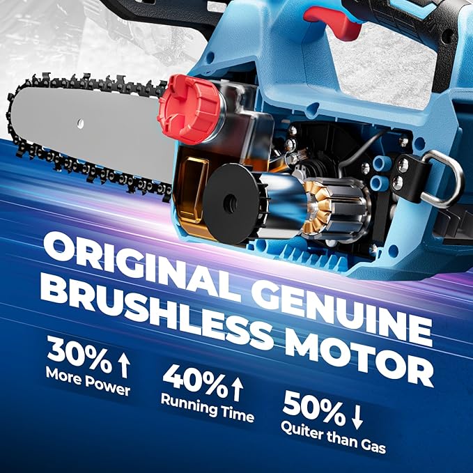 Dong Cheng 12 Inch Brushless Cordless Chainsaw, 20V Battery Powered with 4000mAh Battery, 12m/s Chain Speed, Tool-Free Tensioning, Auto Oiler & Chain Brake for Wood Cutting & Tree Trimming