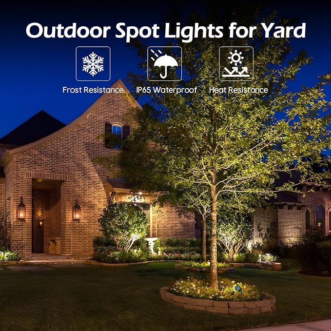 Outdoor Spot Lights for Yard Plug in Spotlights with 5 Extra Lenses (Red, Yellow, Green, Blue, Purple) 6000K White,Suitable for Holiday Daily Yard,Halloween,Garden, Lawn Tree Decoration,2 Pack