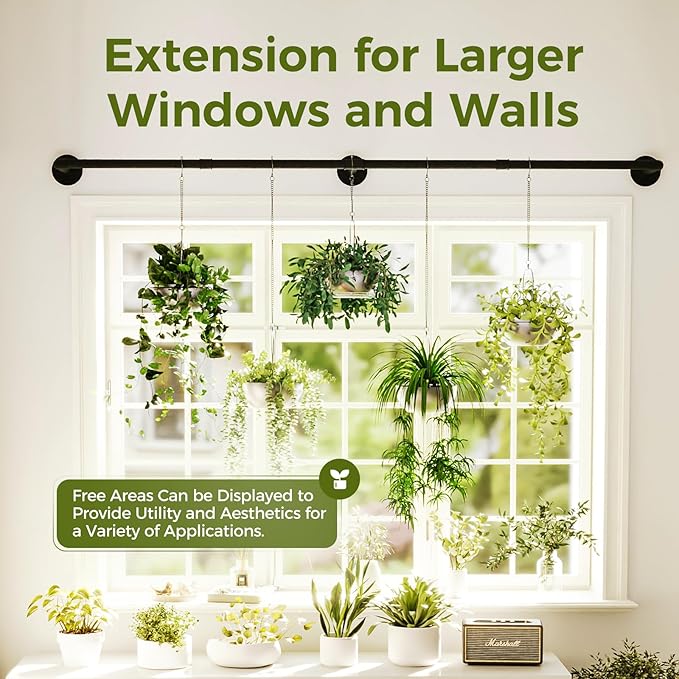 Bamworld Plant Hanger Indoor 70in Hanging Planters Rod Hanging Plant Holder for Window Plant Shelves Metal Rod,Pots Not Included