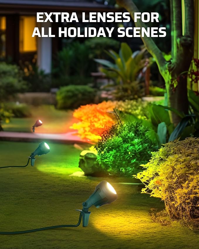 DEWENWILS Halloween 120V Spotlight Outdoor, 400LM Waterproof LED Spot Light with 3 Extra Lenses (Red Yellow Green), Landscape Lighting for Holiday, Trees, 5FT Extension Cord, UL Listed