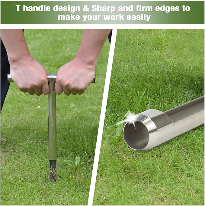 Soil Probe 20 Inch with 2 Bags, Soil Sample Probe for Lawn House Plants, T-Handle Soil Sampler Probe Rod, Stainless Steel Soil Test Kits Tool for Soil Sampling