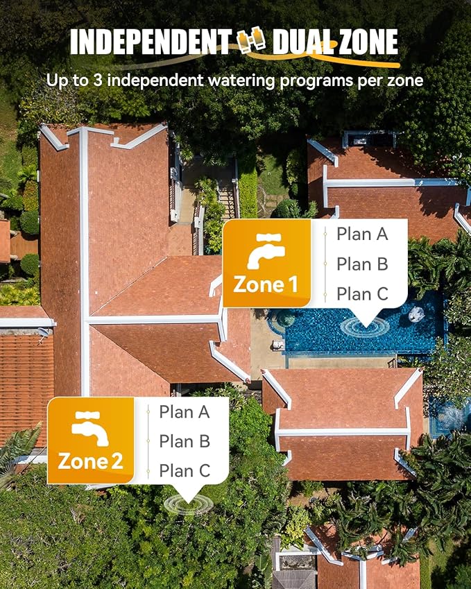 RAINPOINT WiFi Water Timer with Brass Inlet & Outlet,2 Zone WiFi Hose Timer for Lawn,WiFi Sprinkler Controller via APP/Voice Control,Automatic Watering System by Time/Weather/Quantity/Soil Moisture