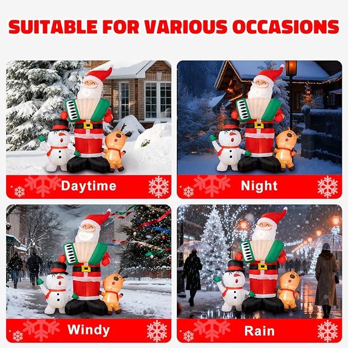 8ft Christmas Inflatable Outdoor Decorations, Blow up Yard Decor with Santa Claus Plays The Accordion and Sings with The Snowman and The Elk, Bright LED Lights Christmas Outdoor Decorations