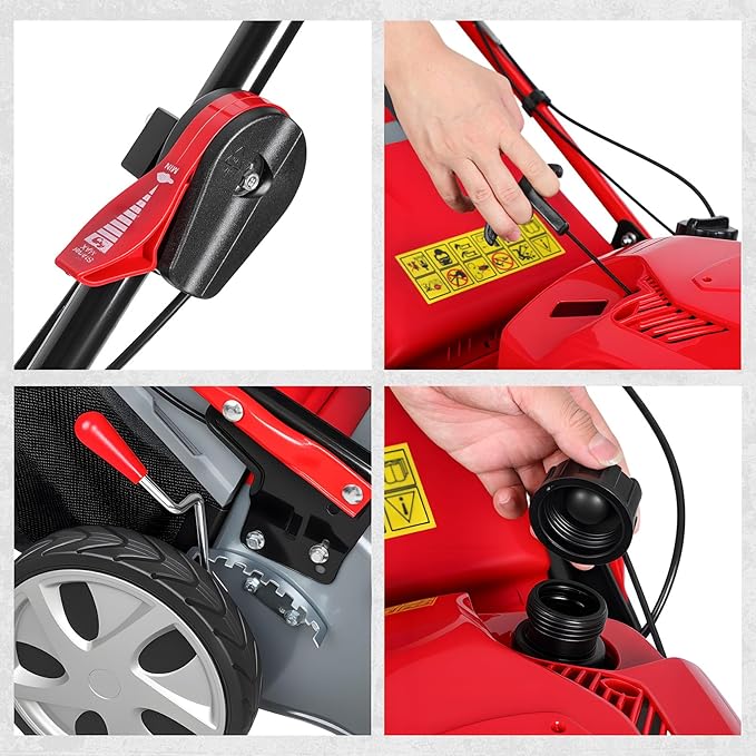 3 in 1 Gas Lawn Mower Self Propelled,173cc OHV Engine with Air Cooling, 20" Steel Deck,8-Level Height Adjustment, 60L Grass Catcher, Foldable Design for Yard Patio Lawn Red (US Fast Arrival