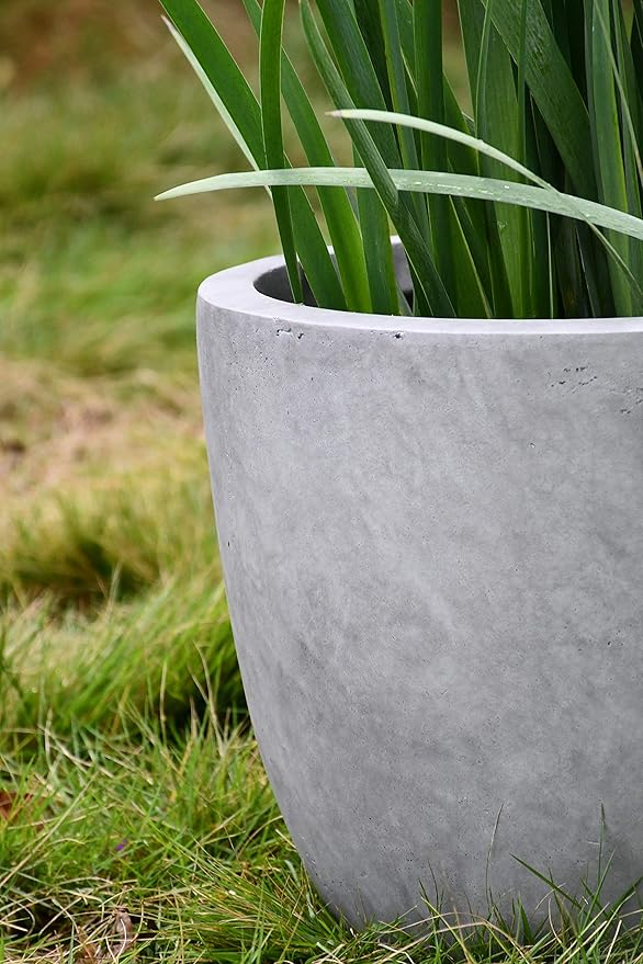 Kante 14 Inch Dia Round Concrete Planter, Indoor Outdoor Large Plant Pot with Drainage Hole and Rubber Plug for Home Patio Garden, Natural Concrete