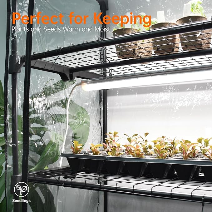 Bstrip Indoor Greenhouse with Grow Light, Mini Green House with 4 Pack 20W Full Spectrum Plant Lights with Timer, Plant Shelf with Tent for Indoor Plant, Seed Starting, Seed Tray, 27.2"x19.9"x61.8"
