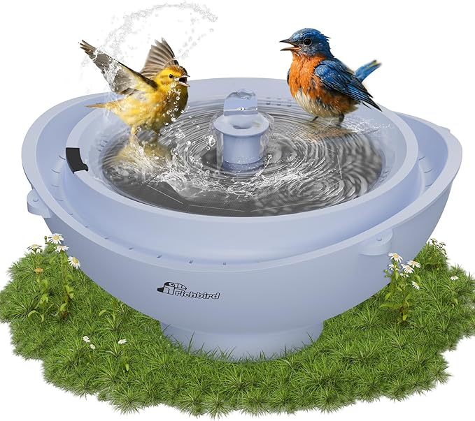 Solar Bird Bath Fountain with Battery, 3-in-1 Hanging & Freestanding Birdbath with Low-Water Protection & 3 Nozzles for Garden, Patio Decor (Sky Blue)
