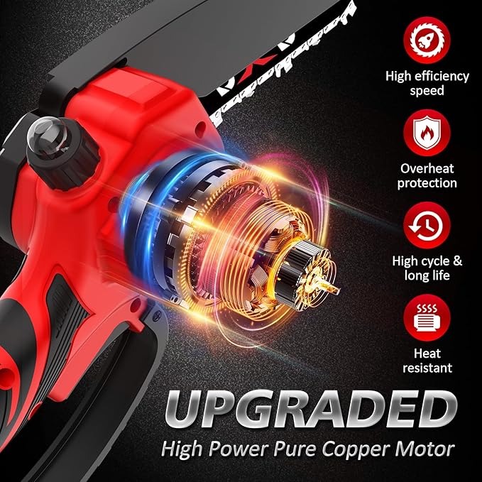 Handheld Mini Cordless Electric Chainsaw with Battery&Gas Powered Option,6-Inch chainsaw&Pruning Attachment Bar Oil Jug, Safety Gloves, Chainsaw Chain & Caseightweiaht for Tree Trimming. Wood Cutting