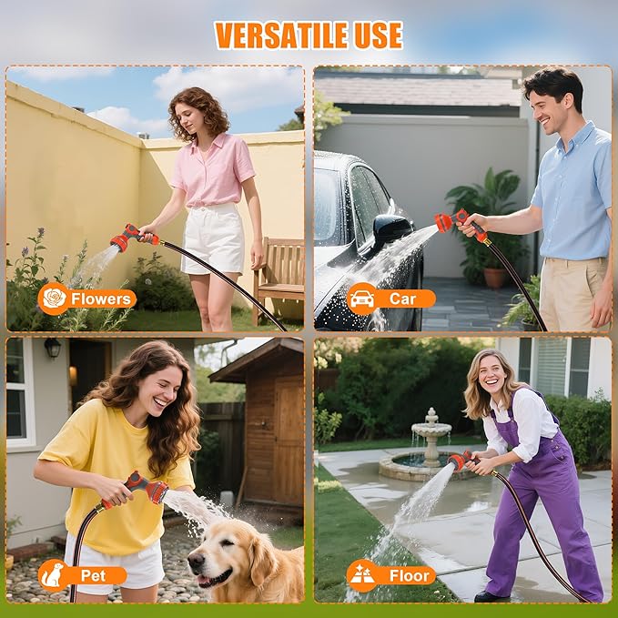 NEOTEC Retractable Garden Hose Reel 1/2 inch x 130ft - Wall Mounted Heavy Duty Hose Reel with 3/4 Inch Brass Fittings & 9-Pattern Nozzle - Auto Rewind System, Any Length Lock, 180° Swivel Bracket