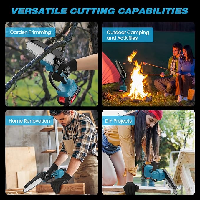 Mini Chainsaw, 6-Inch Electric Chainsaw Cordless, Brushless Portable Handheld Small Chain Saw with 2 Batteries, for Wood Cutting/TreeTrimming/Courtyard