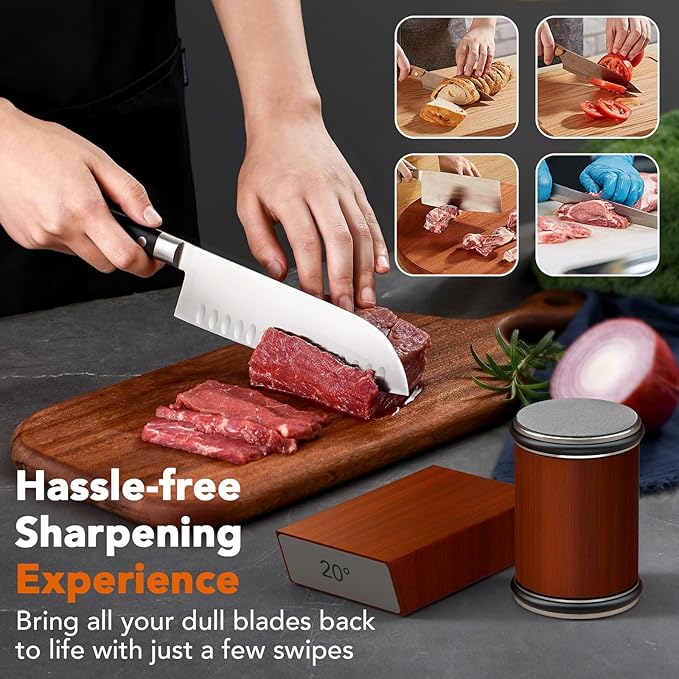 Rolling Knife Sharpener for Razor Sharp Edges, Easy Kitchen Knife Sharpening Tool Kit for Steel of Any Hardness, 15 & 20 Degrees Powerful Magnetic Holder