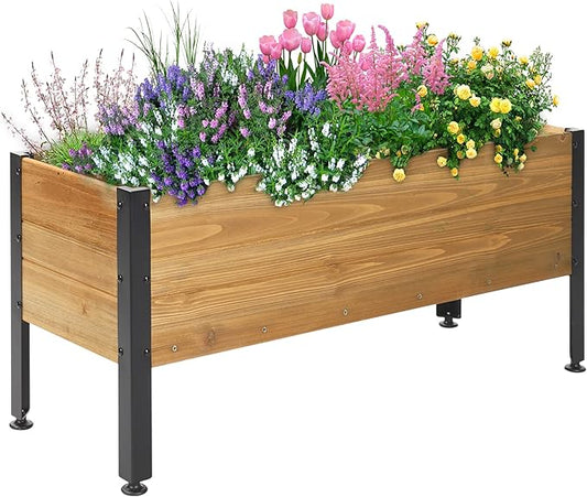 Wood Rectangular Garden Planter Box Raised Garden Bed Outdoor,Planters for Outdoor Plants 37x13x15in Elevated Planter Box for Herbs Vegetables Flowers Great for Patio Deck Balcony