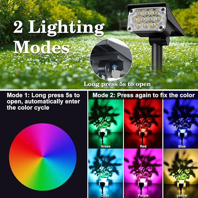Halloween Solar Spot Lights Outdoor Color Changing, IP65 Waterproof RGB Solar Lights Outdoor, Auto On/Off Landscape Spotlights with 10 LEDs for Garden Pathway Yard Holiday Decoration 4 Pack