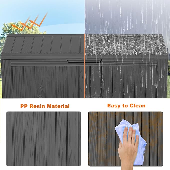 ROJIK Outdoor Storage Box with Wheels,75 Gallon Waterproof Resin Deck Box, Lockable Storage for Patio Cushions,Garden Tools,Pool Accessories,UV-Resistant Storage Bench for Backyard & Deck(Black)