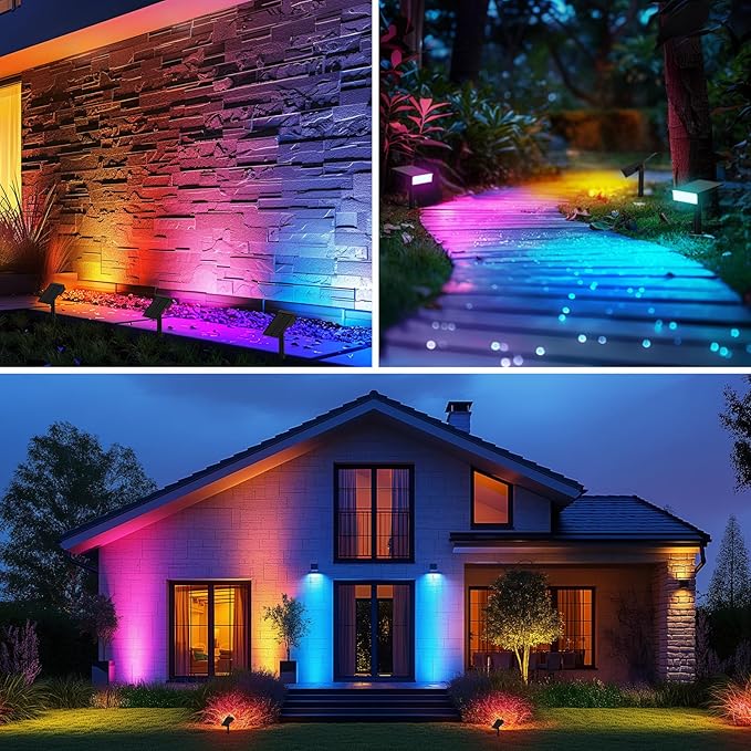 Consciot Solar Spot Lights Outdoor, Adjustable 170° Solar Outdoor Light, 7 Multicolored Garden Light Waterproof IP65, Landscape Lighting for Yard Pool Garden Tree, 4 Pack